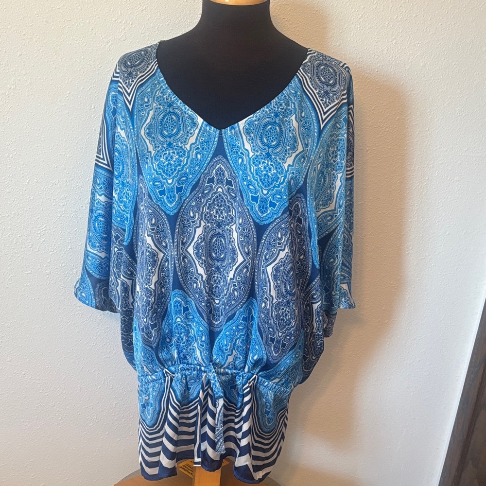 Lane Bryant Blue and White Paisley Blouse size 18/20